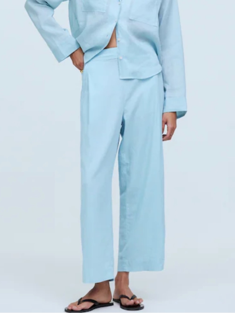 Madewell Pull-On Straight Crop Pants Size 2 Blue Heron Linen Blend N0954